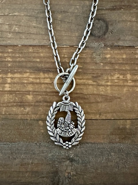 Silver Plated 18" Chain with Silver Plated Peace Cornucopia