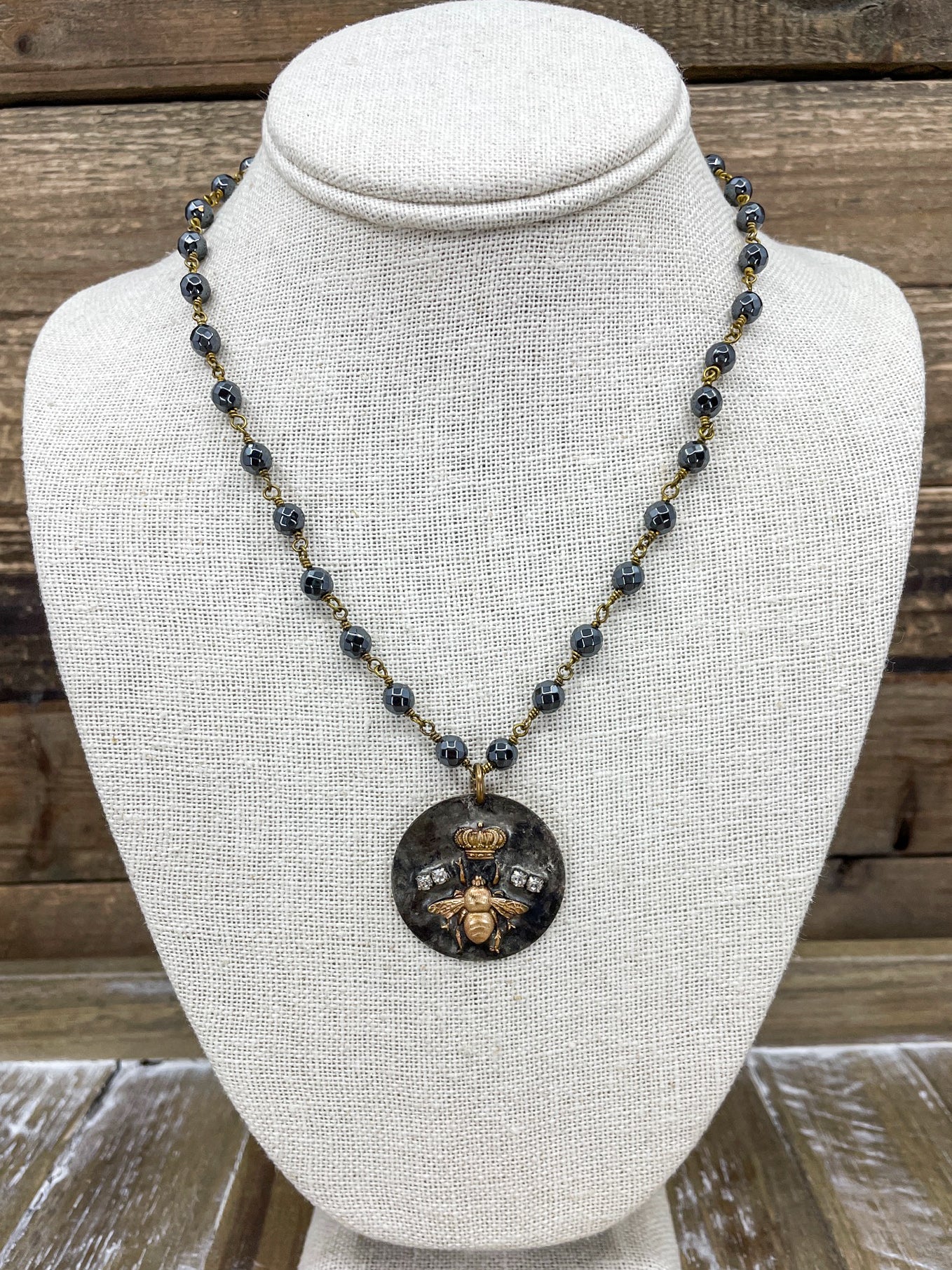 Small Bee & Crown Pendant Necklace