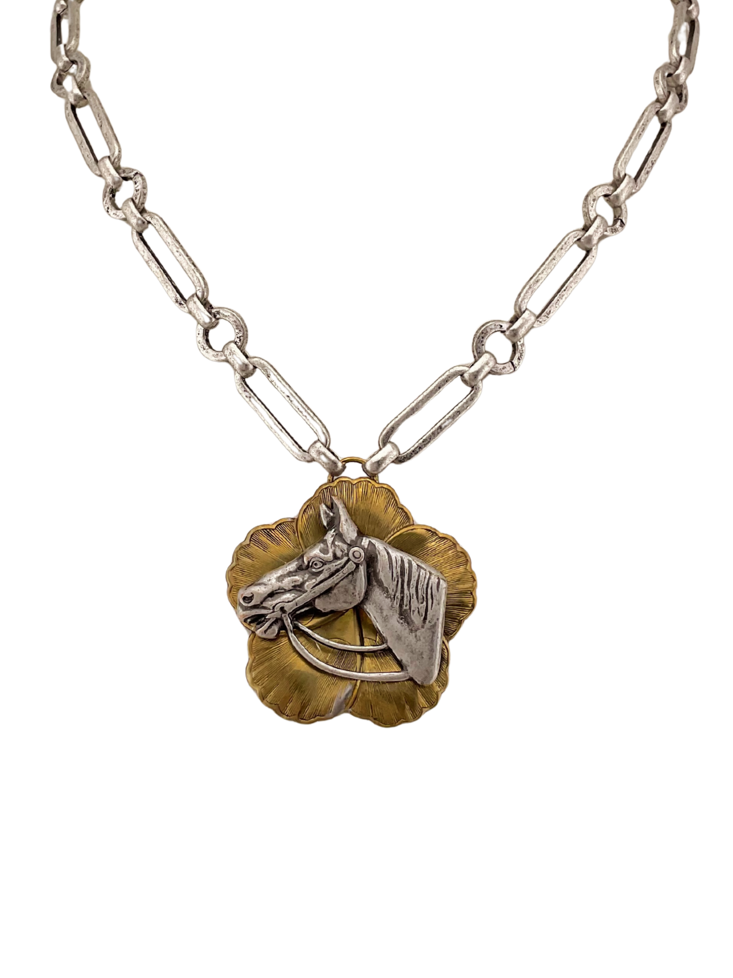 Vintage Chain with Vintage Horse and Magnolia Pendant