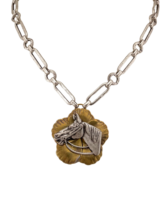 Vintage Chain with Vintage Horse and Magnolia Pendant