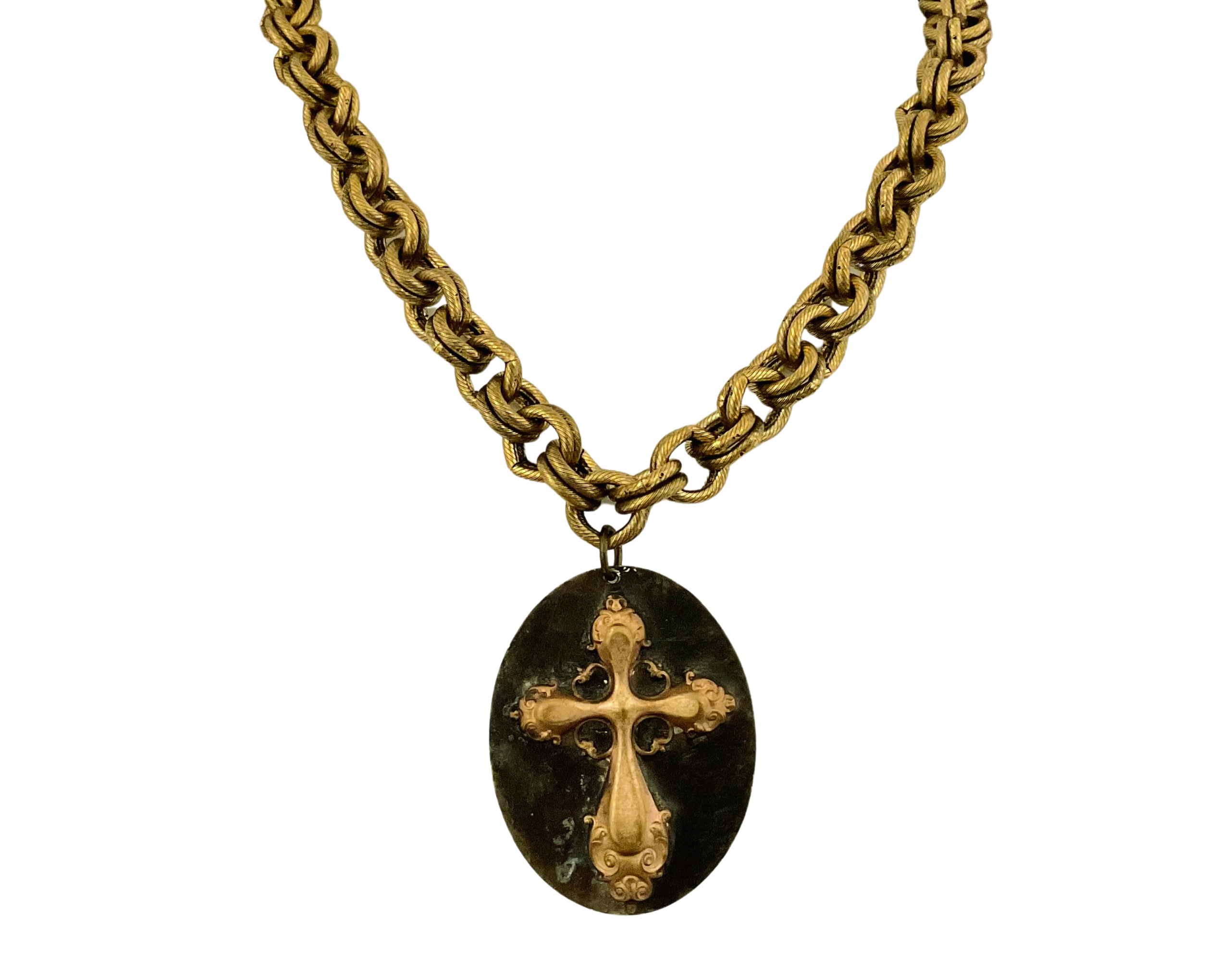 Antique Brass Chain with Artisan Cross Pendant