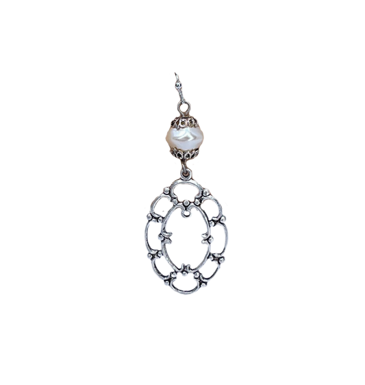 Faux Pearl Oval Lace Earrings