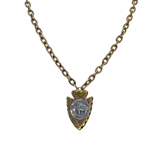 Buffalo Nickel on Brass Arrowhead