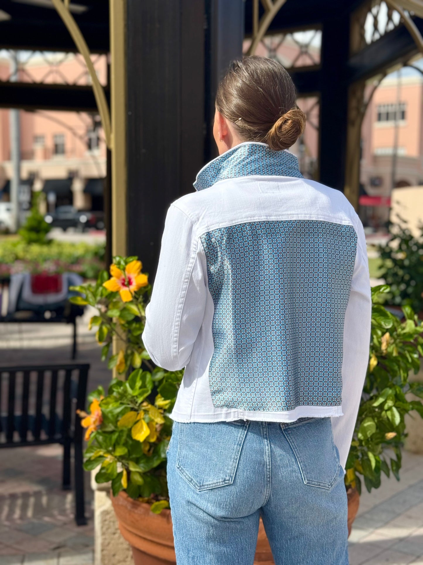 The White Denim Jacket / Blue Lattice