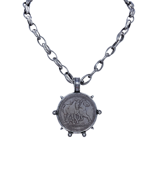 Vintage Sterling Plated Horse Coin Necklace