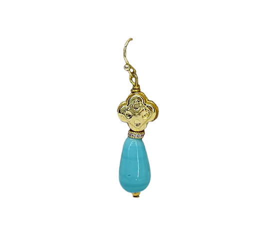 Vintage Clover and Turquoise Glass Drop Earrings