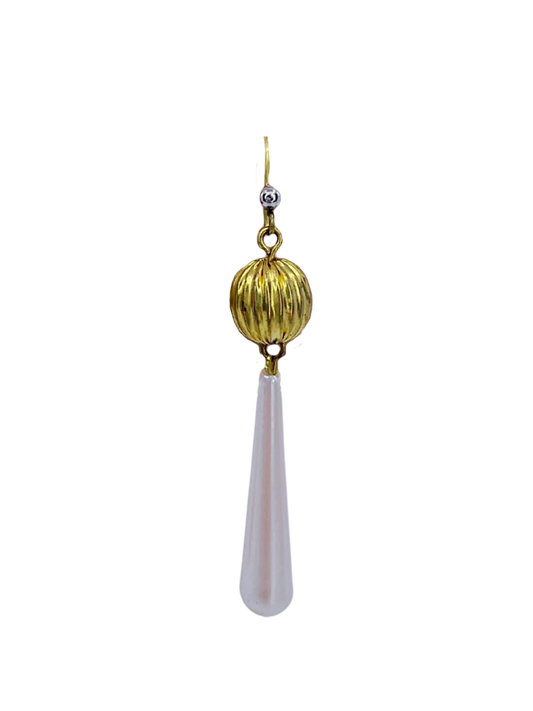 Vintage Fluted and Long Pearl Drop Earrings