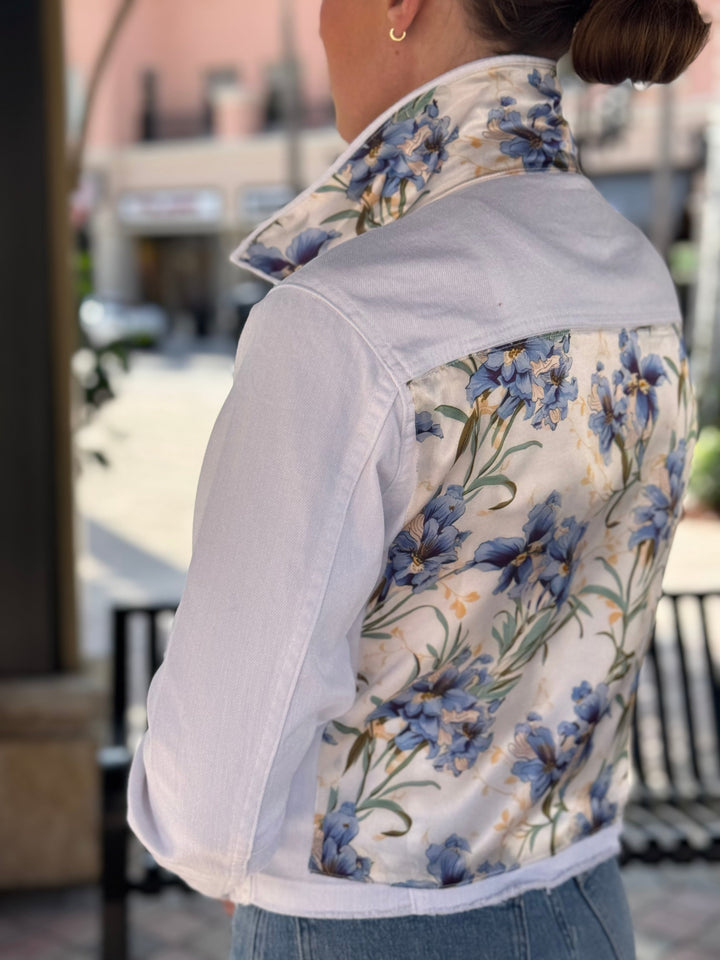 The White Denim Jacket / Blooming Iris