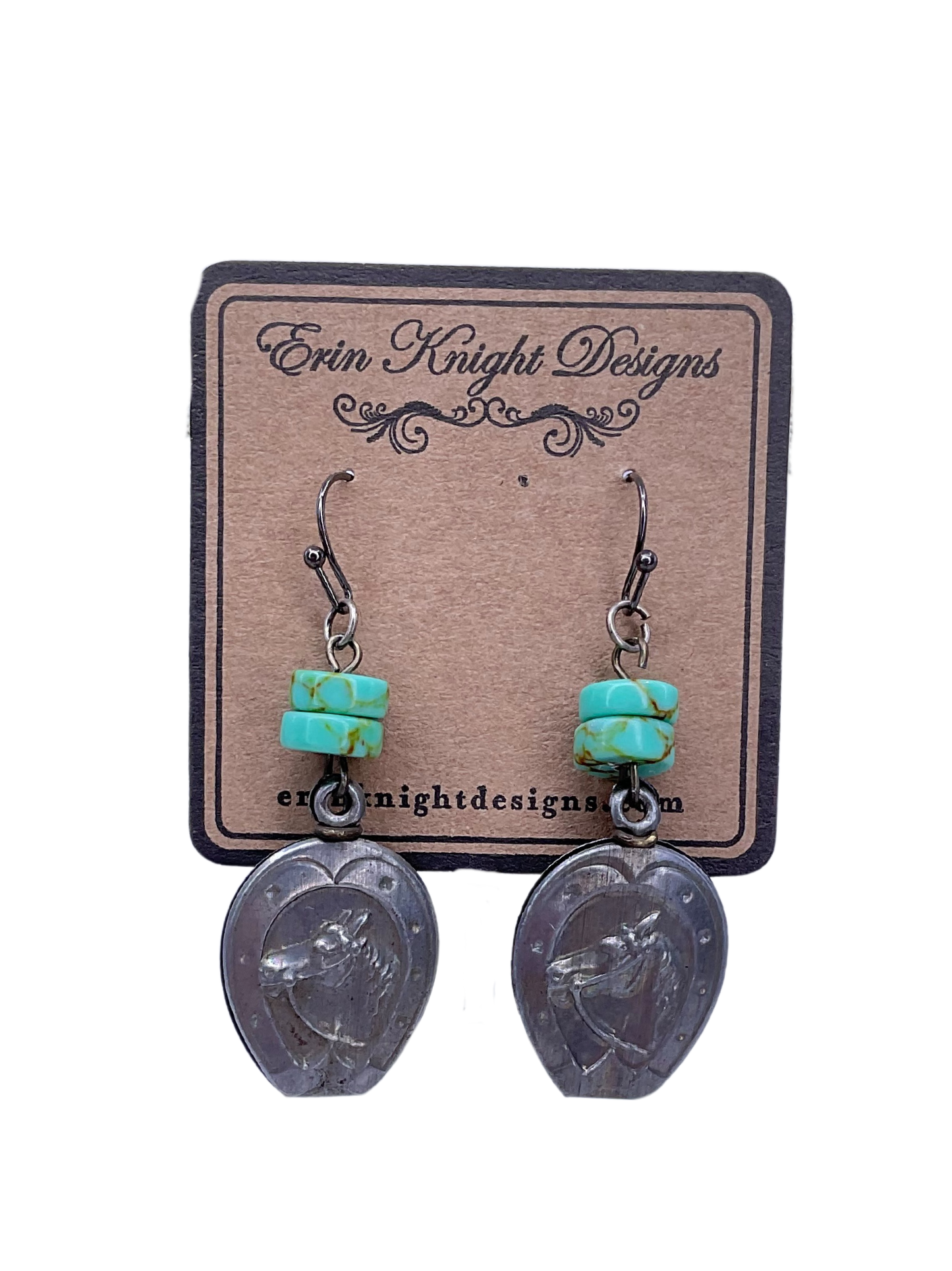 Vintage Horse Fob Earrings with Turquoise Czech Beads