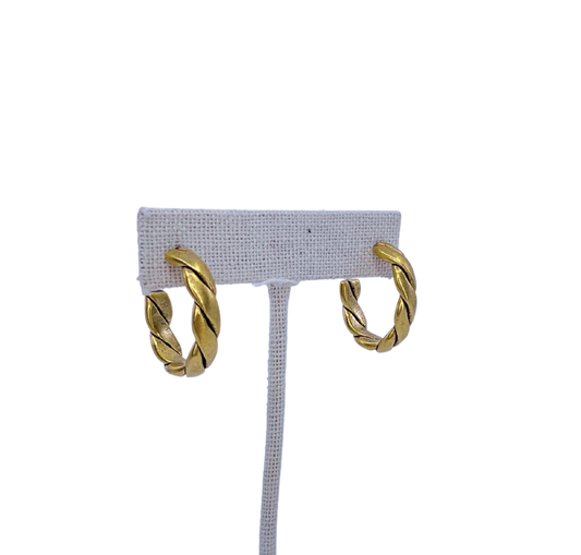 Gold Plated Vintage Rope Small Hoop Earrings