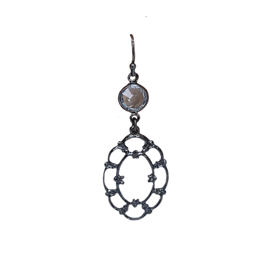 Gunmetal Oval Crystal Earrings