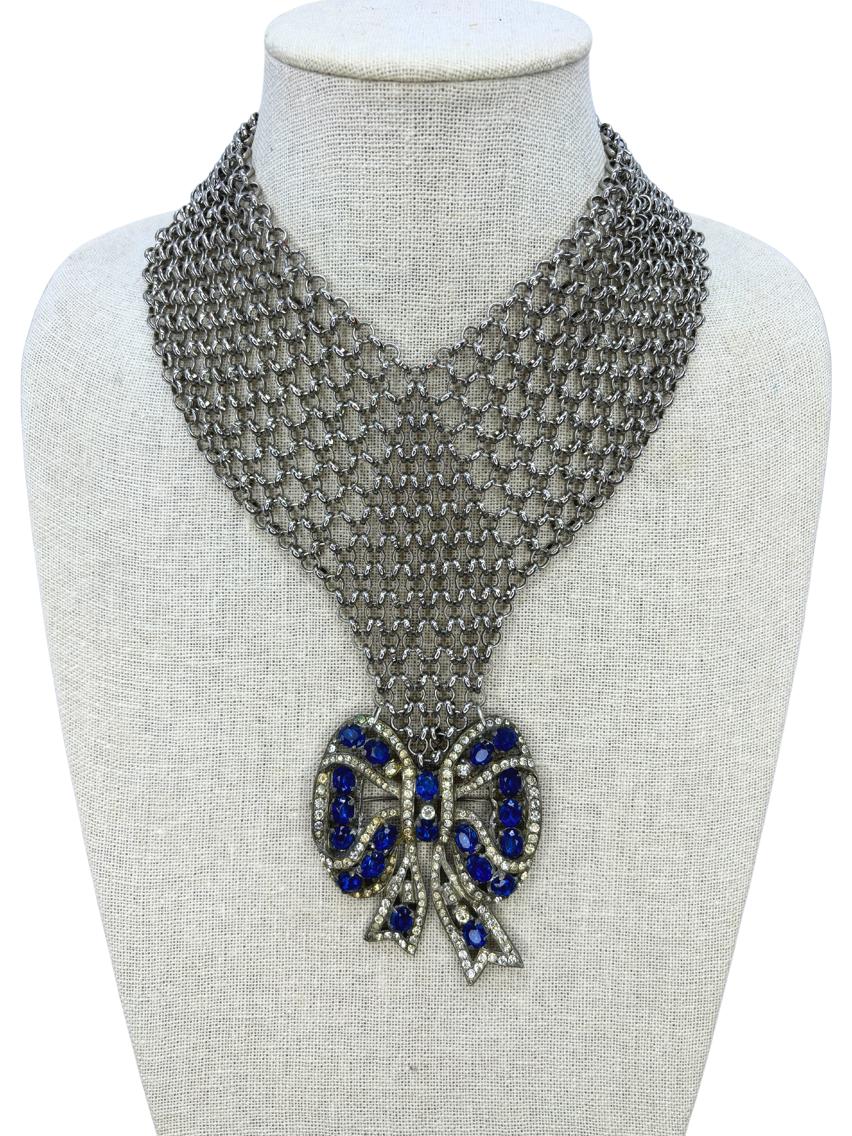 Vintage Blue Rhinestone Bib Necklace