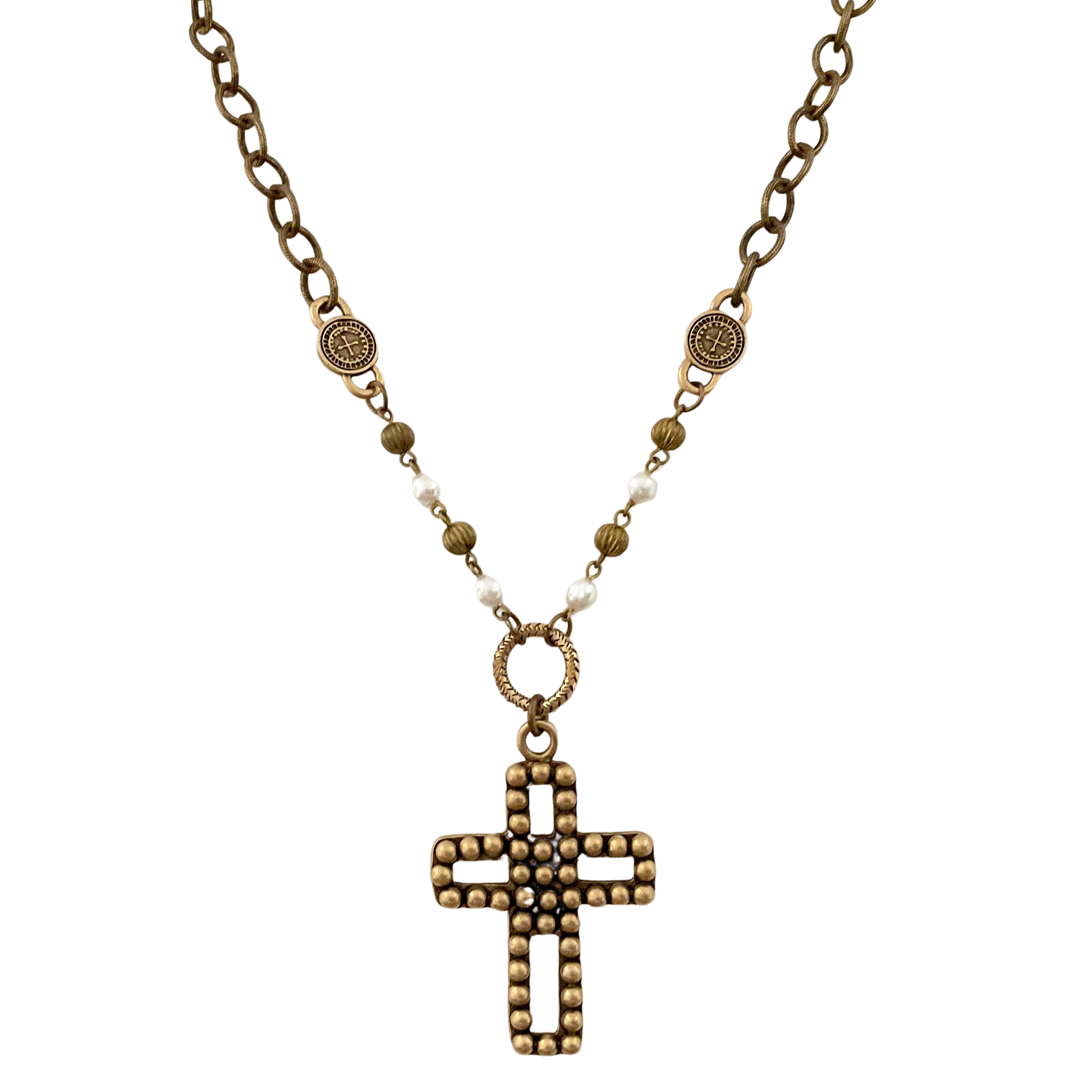 Antique Brass Chain with Vintage Cross Pendant 38