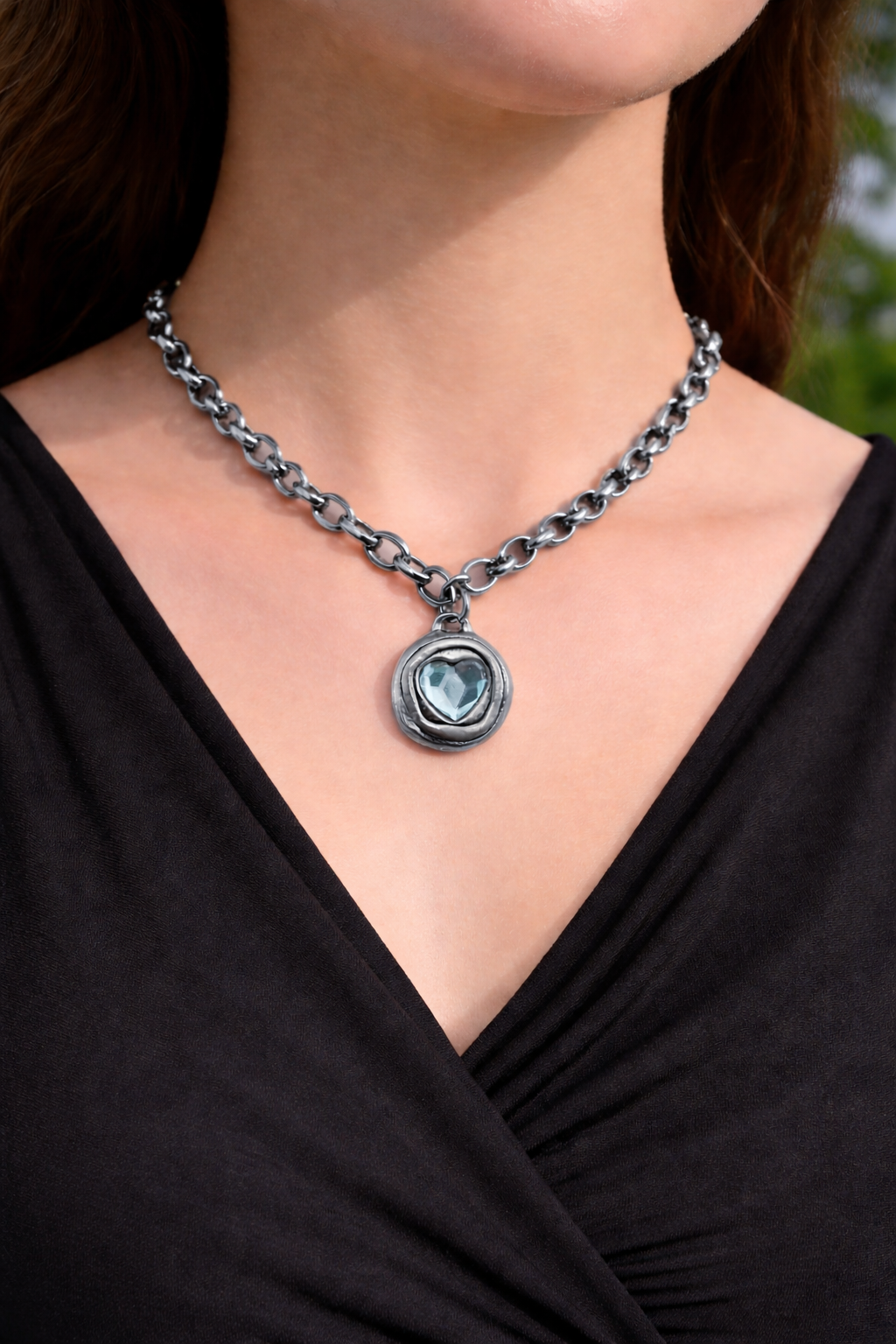 Sterling Plated Vintage Chain with Swarovski Crystal Heart Pendant