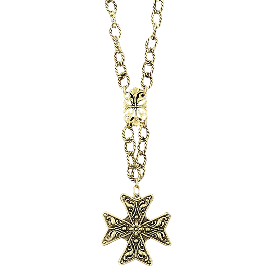 Gold Plated 36" Chain with Vintage Reproduction Cross Pendant
