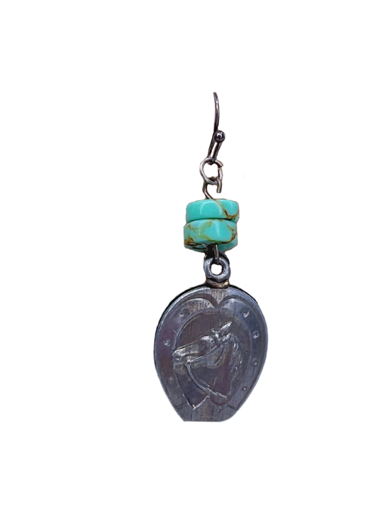 Vintage Horse Fob Earrings with Turquoise Czech Beads