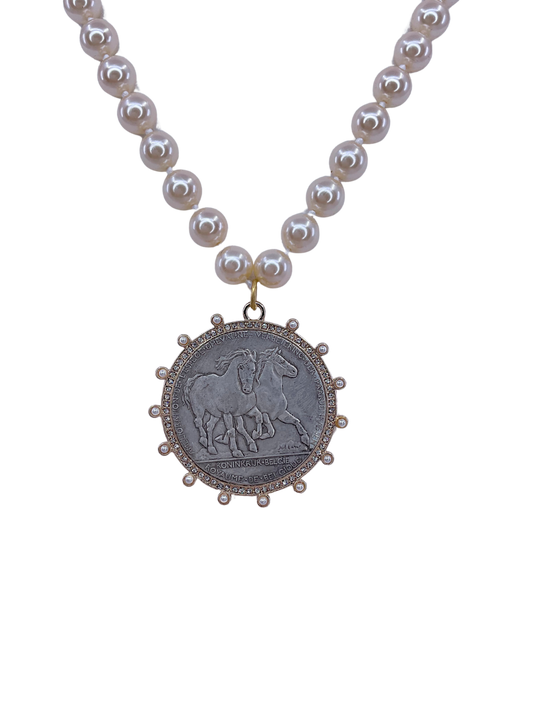 Vintage Pearls with Sterling Horse Coin