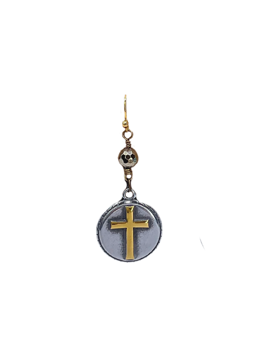 Mixed Metal Cross Earrings