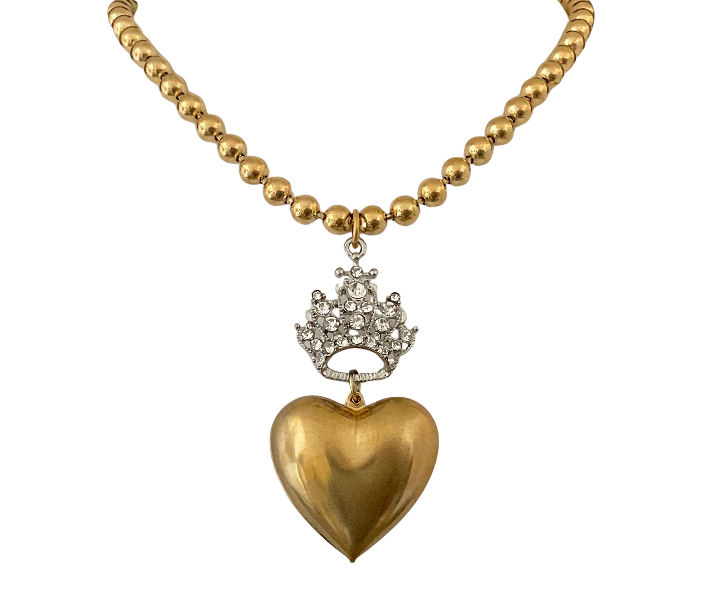 Vintage Gold Heart and & Crown Necklace 16
