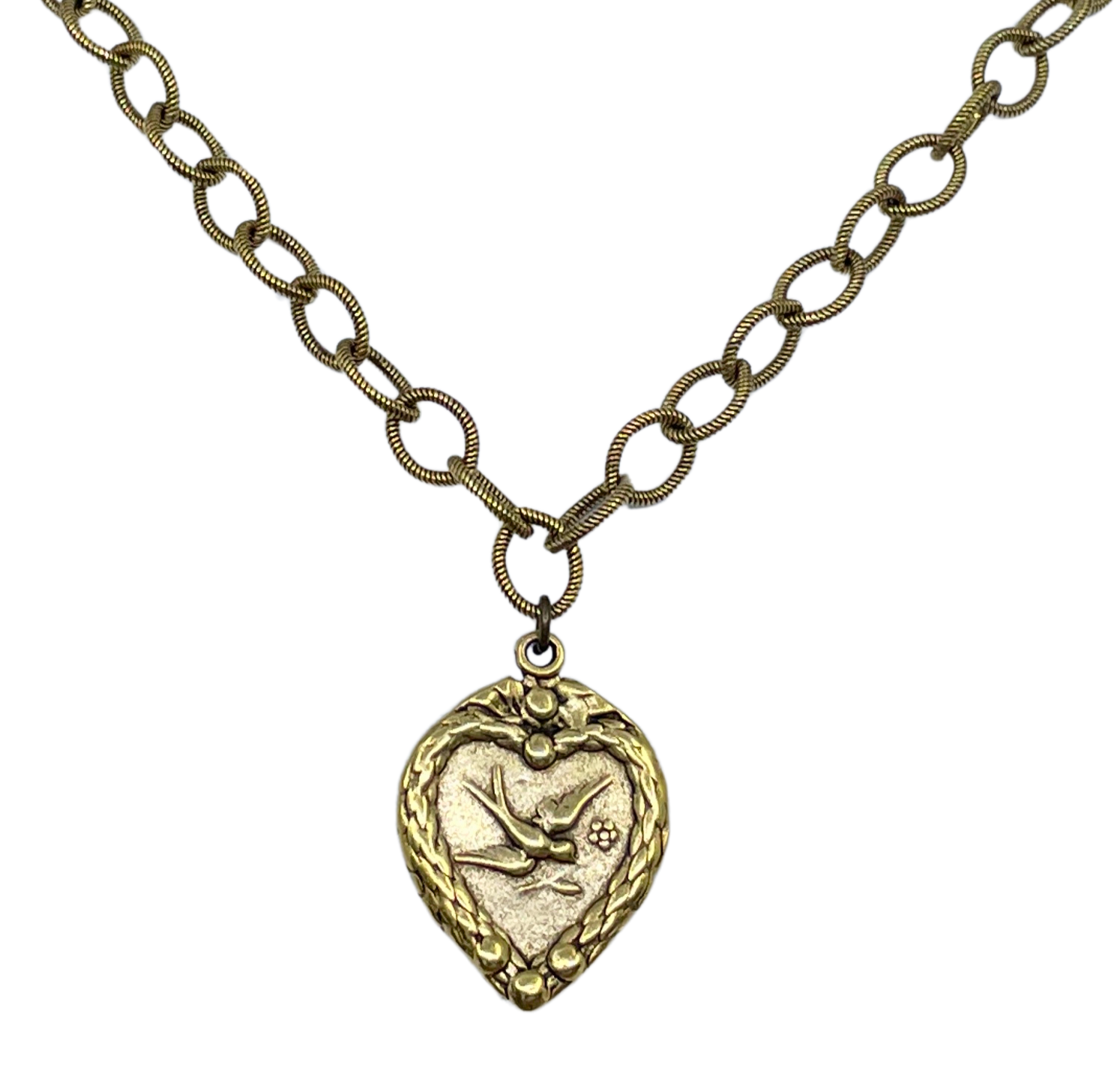 Vintage Reproduction Gold Plated Chain with Dove Heart