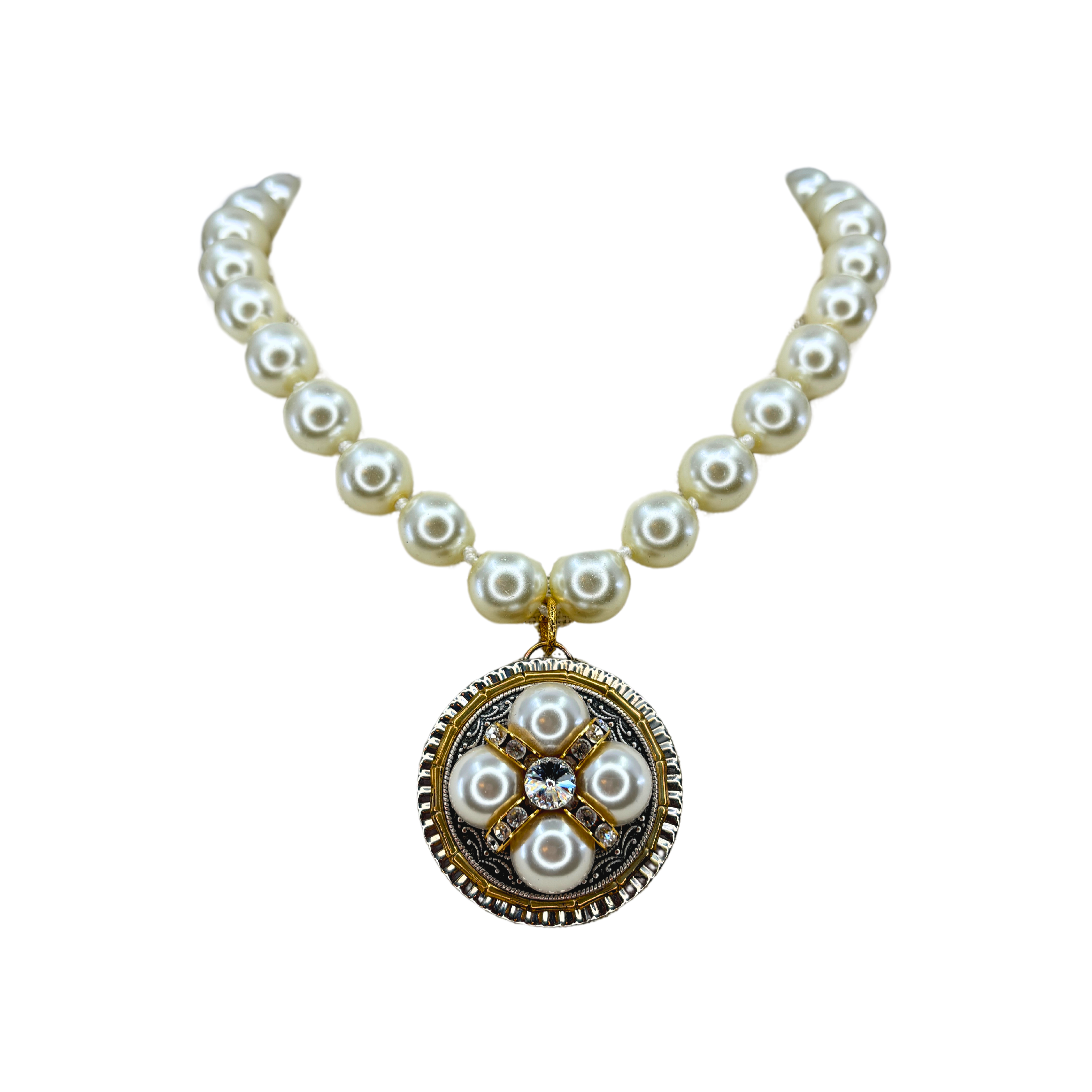 Vintage Repurposed Pearl & Rhinestone Necklace