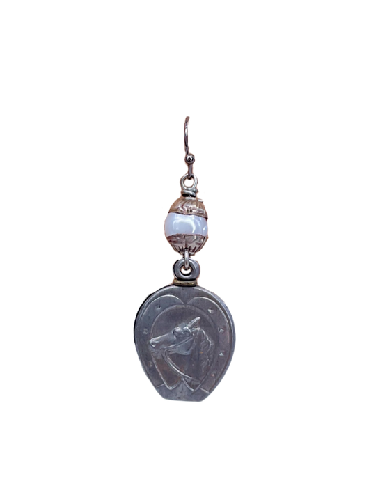 Vintage Horse Fob and Faux Pearl Earrings