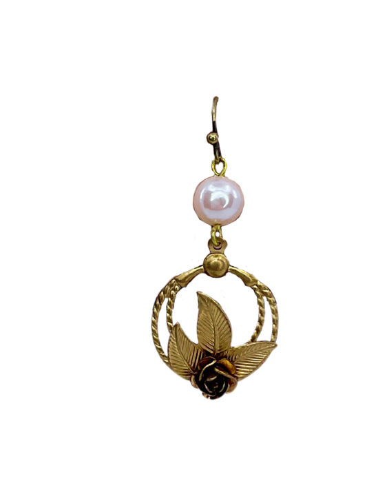 Gold Plated Pearl and Flower Earrings