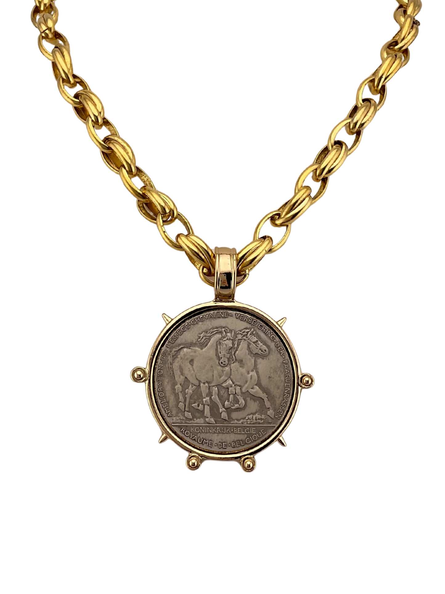 Gold Plated Chain and Bezel with Vintage Silver Horse Coin