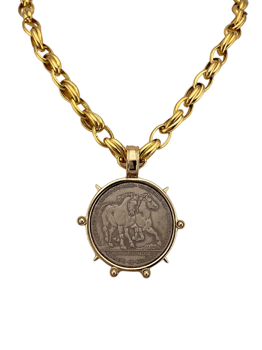 Gold Plated Chain and Bezel with Vintage Silver Horse Coin