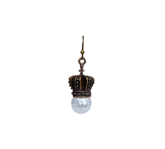 Antique Brass Crown Faux Pearl Earrings
