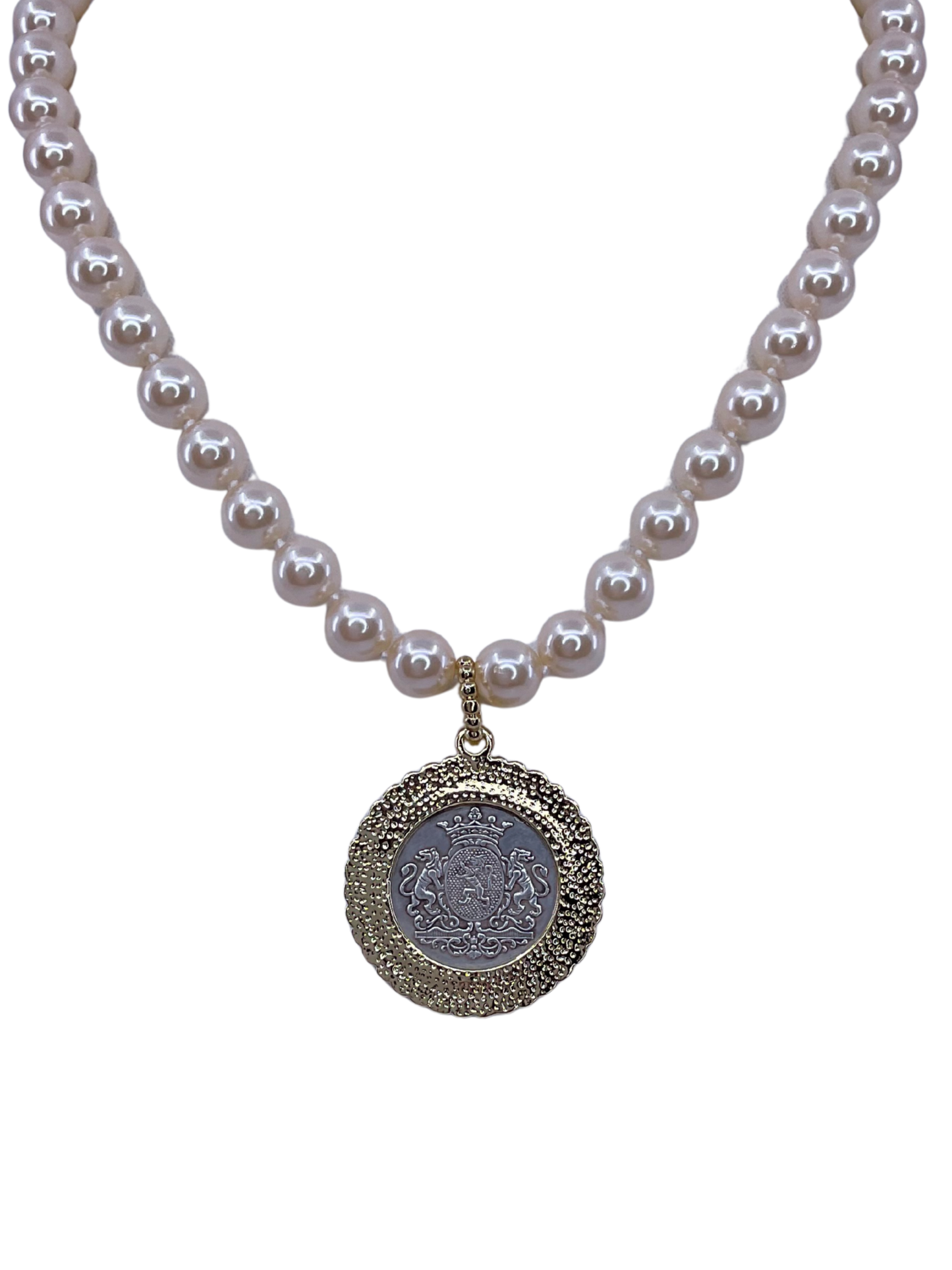 Vintage Hand Knot Pearl With Mixed Metal Repurposed Horse Hunting Coin