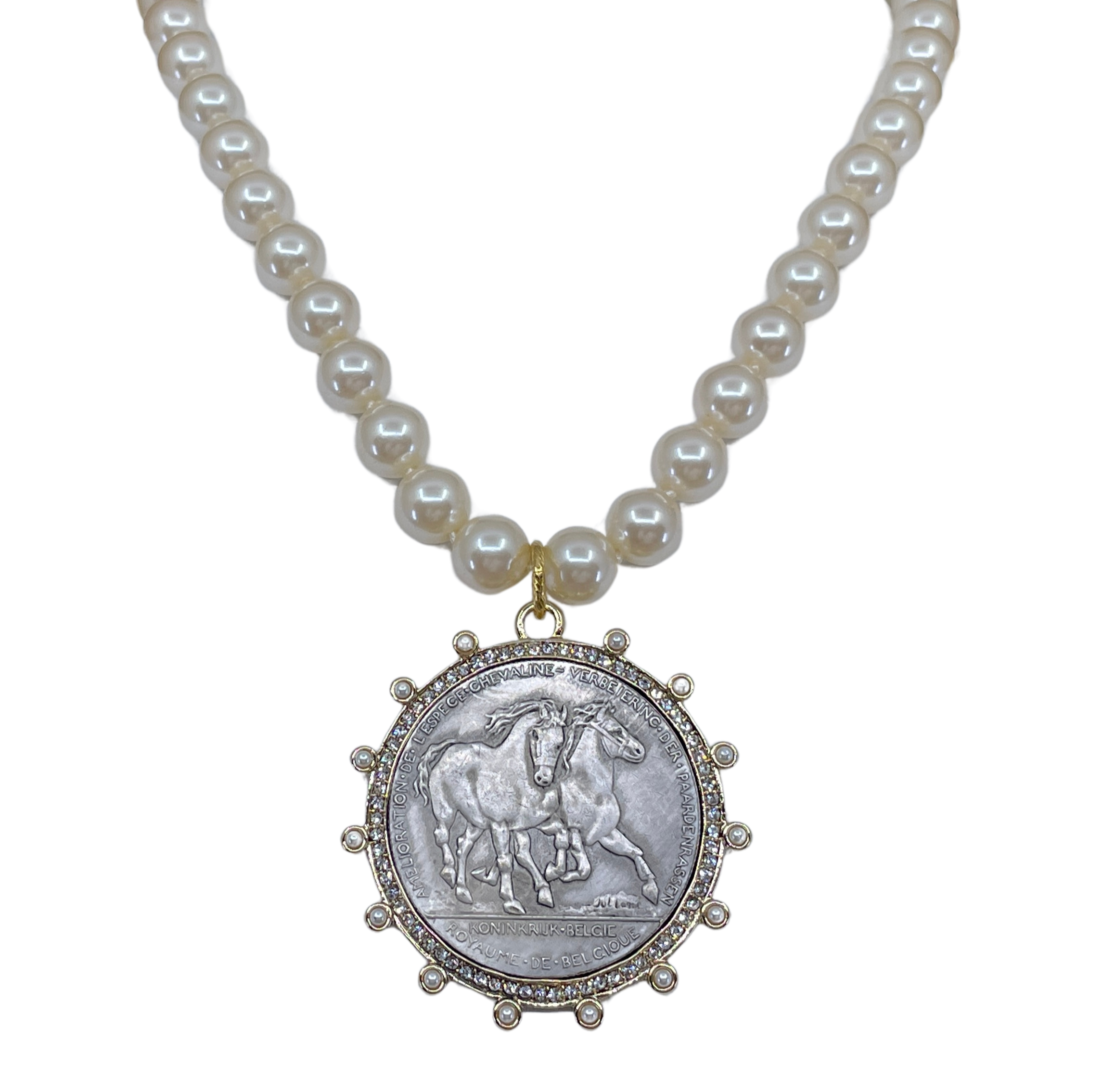 Vintage Pearls with Silver Horse Coin Pendant 18