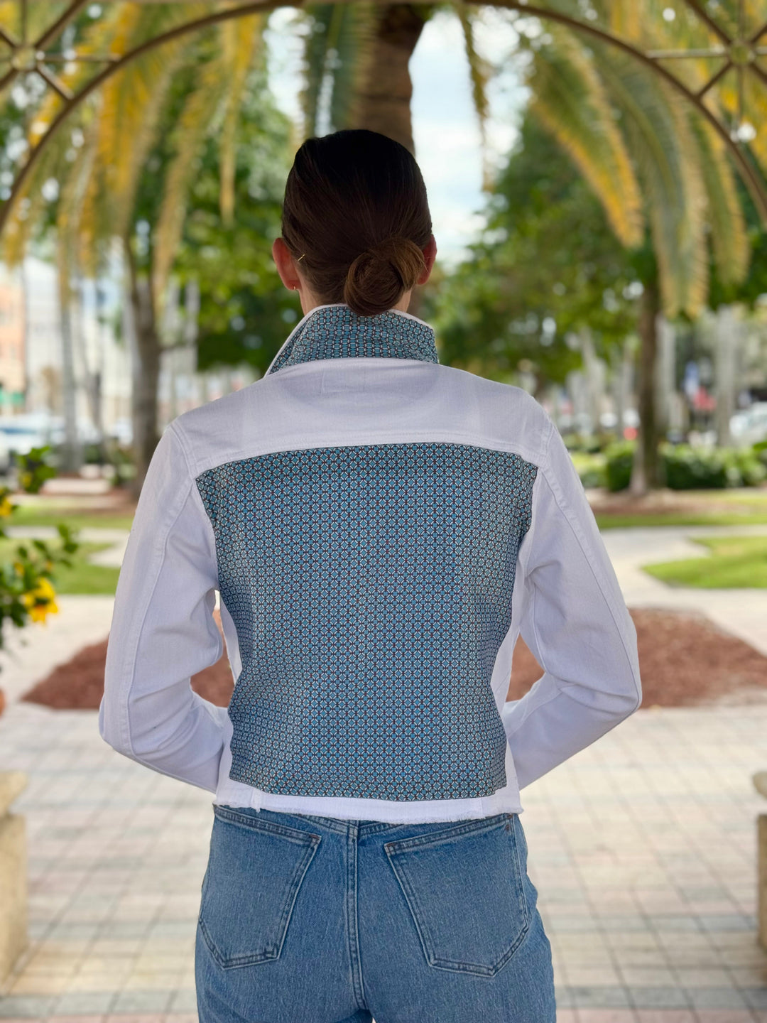 The White Denim Jacket / Blue Lattice