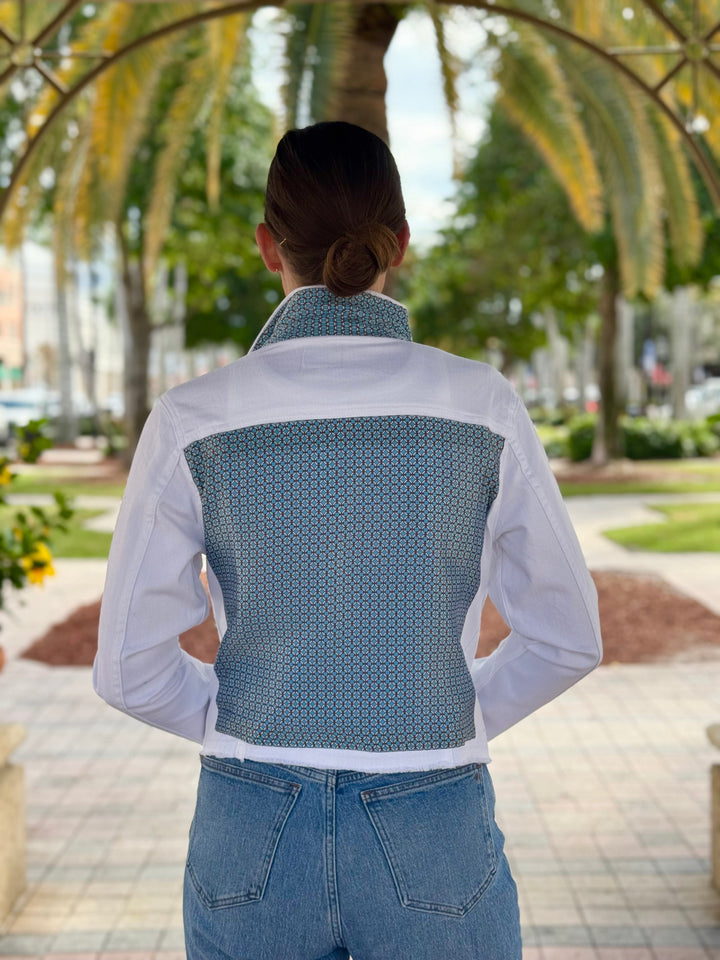 The White Denim Jacket / Blue Lattice
