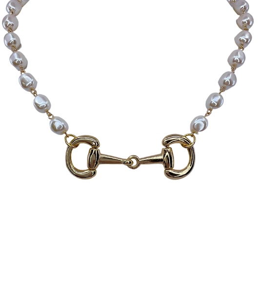Vintage Faux Pearls With Vintage 3.5" Horse Bit