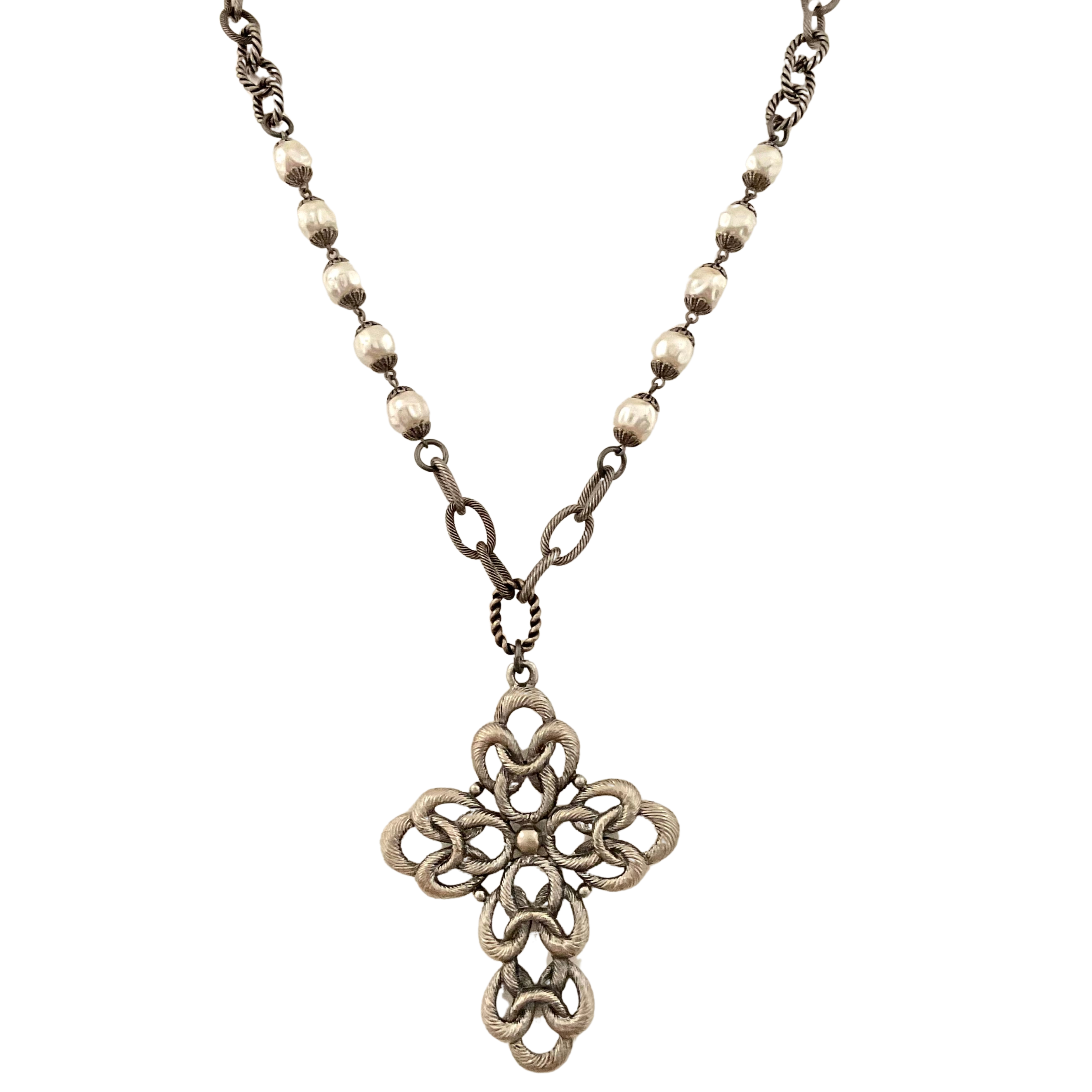 Antique Silver Chain with Vintage Cross Pendant 40