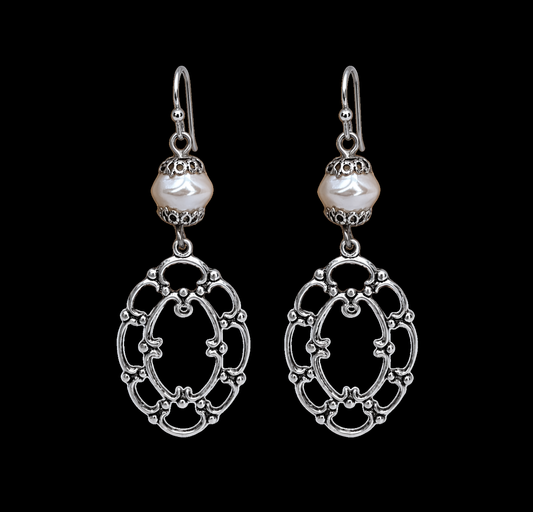 Faux Pearl Oval Lace Earrings