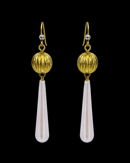 Vintage Fluted and Long Pearl Drop Earrings