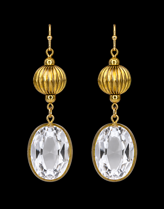 Vintage Fluted Large Crystal Drop Earrings
