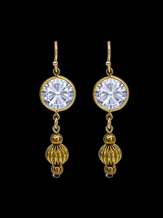 Vintage Fluted and Circle Crystal Drop Earrings
