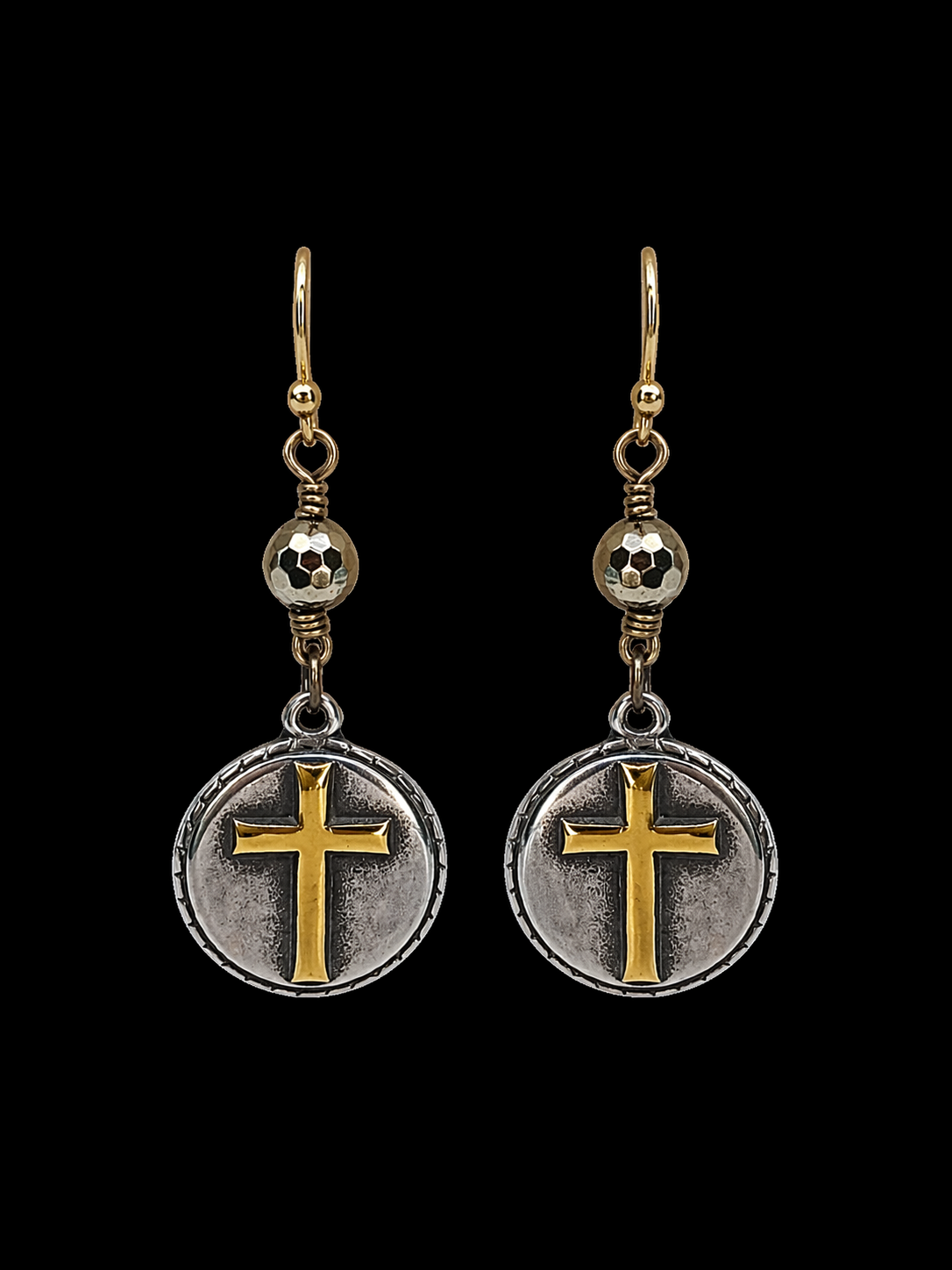 Mixed Metal Cross Earrings