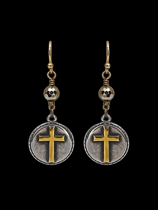 Mixed Metal Cross Earrings