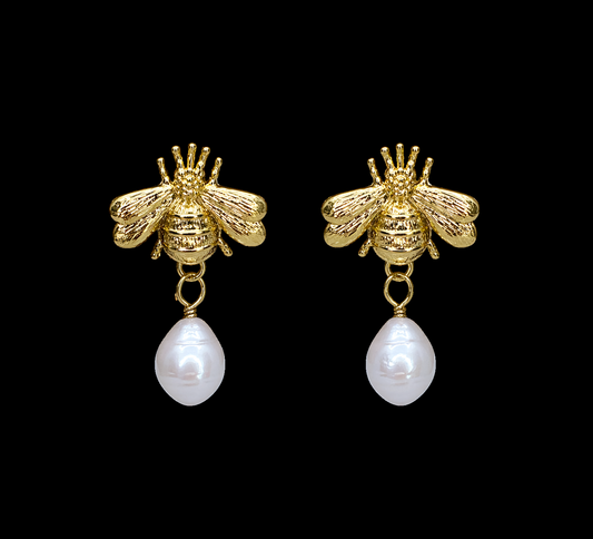 Bee and Pearl Earrings