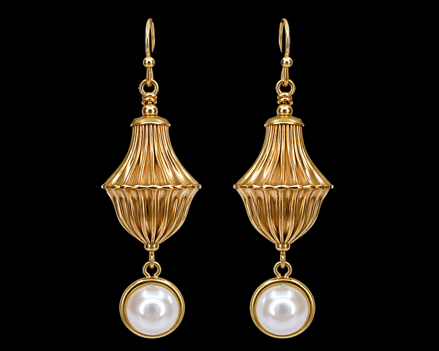 Vintage Fluted and Pearl Drop Earrings