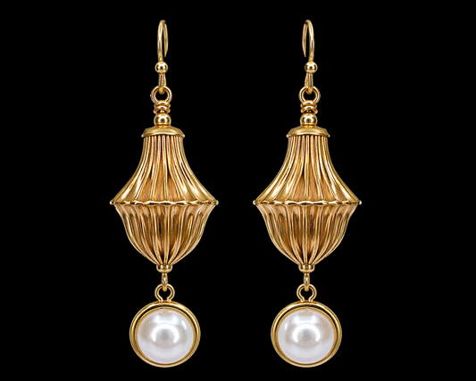 Vintage Fluted and Pearl Drop Earrings