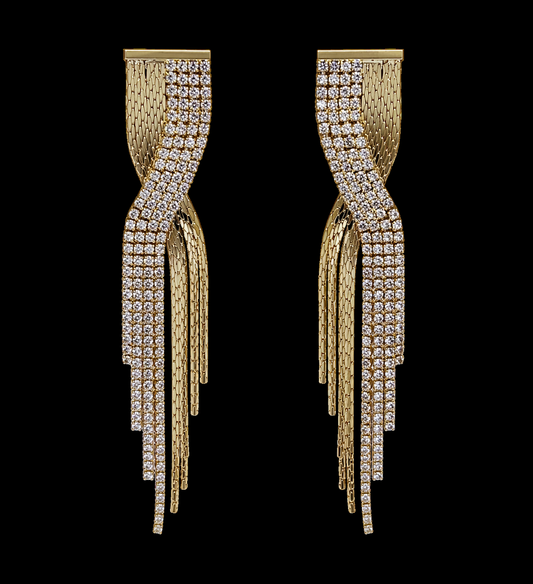 Gold Plated Crossover Rhinestone Earrings