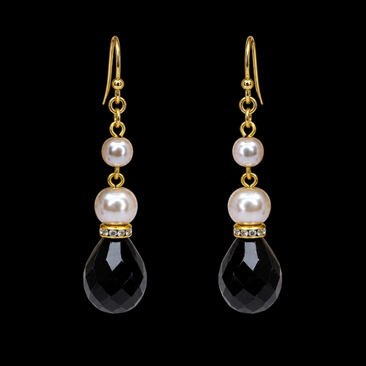 Vintage Black and Faux Pearl Earrings