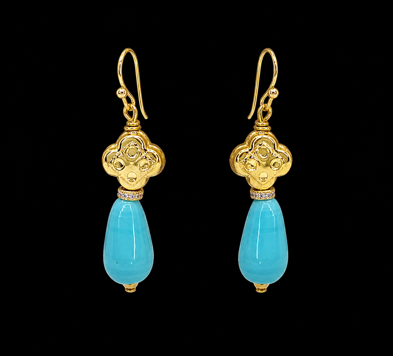 Vintage Clover and Turquoise Glass Drop Earrings
