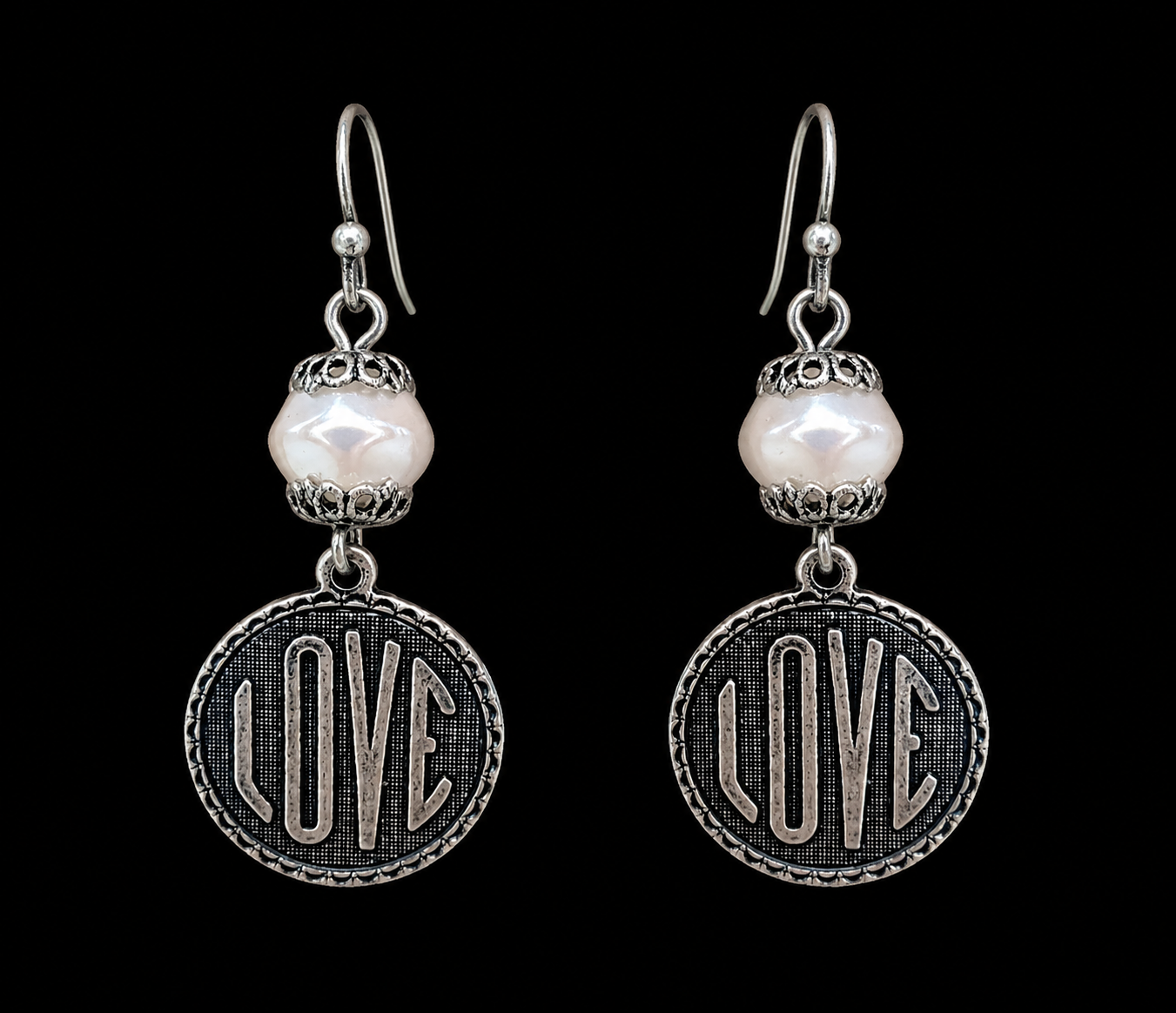 Vintage Sterling Plated Love Charm with Vintage Pearl