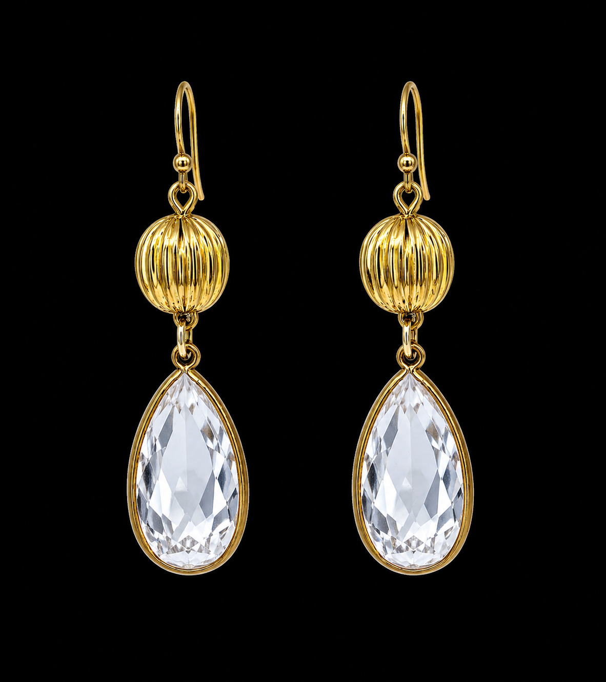 Vintage Fluted Crystal Drop Earrings
